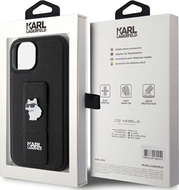 Karl Lagerfeld Karl Lagerfeld KLHCP15SGSACHPK iPhone 15 6.1" μαύρο/black σκληρή θήκη Gripstand Saffiano Choupette Pins