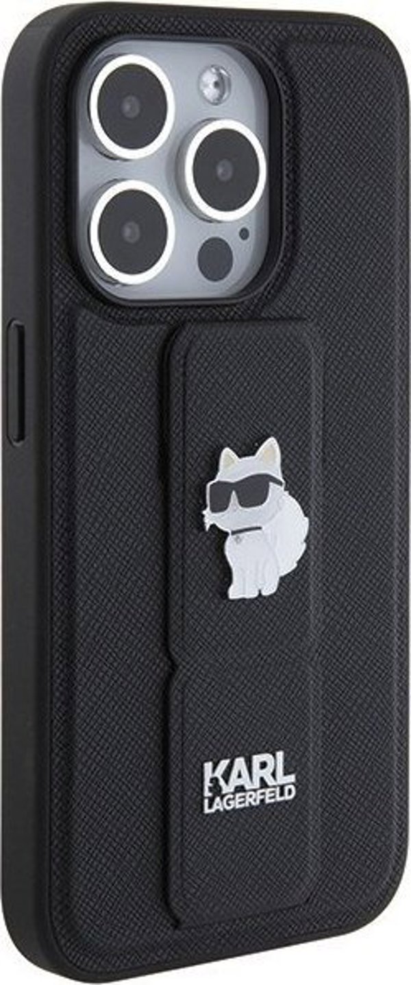 Karl Lagerfeld Karl Lagerfeld KLHCP15LGSACHPK iPhone 15 Pro 6.1" μαύρη σκληρή θήκη Gripstand Saffiano Choupette Pins
