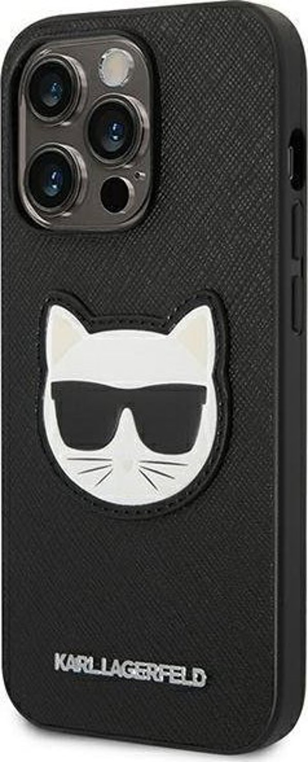 Σκληρή θήκη Karl Lagerfeld KLHCP14XSAPCHK Apple iPhone 14 Pro Max μαύρο Saffiano Choupette Head Patch