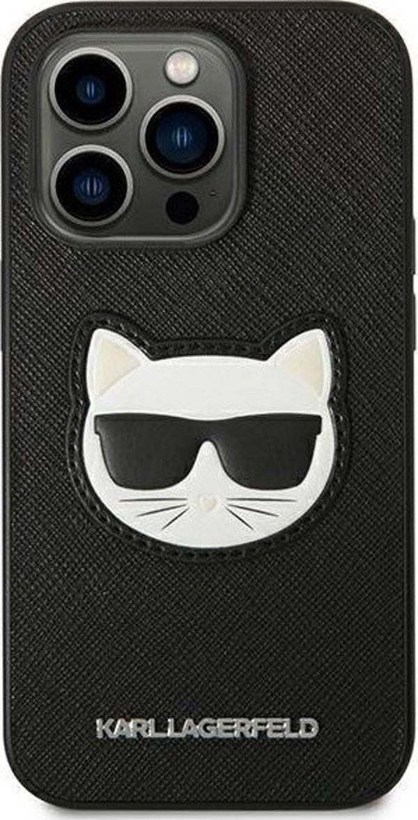 Σκληρή θήκη Karl Lagerfeld KLHCP14XSAPCHK Apple iPhone 14 Pro Max μαύρο Saffiano Choupette Head Patch