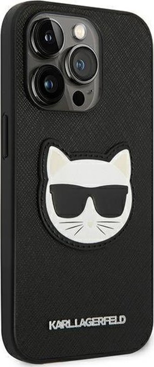 Σκληρή θήκη Karl Lagerfeld KLHCP14XSAPCHK Apple iPhone 14 Pro Max μαύρο Saffiano Choupette Head Patch