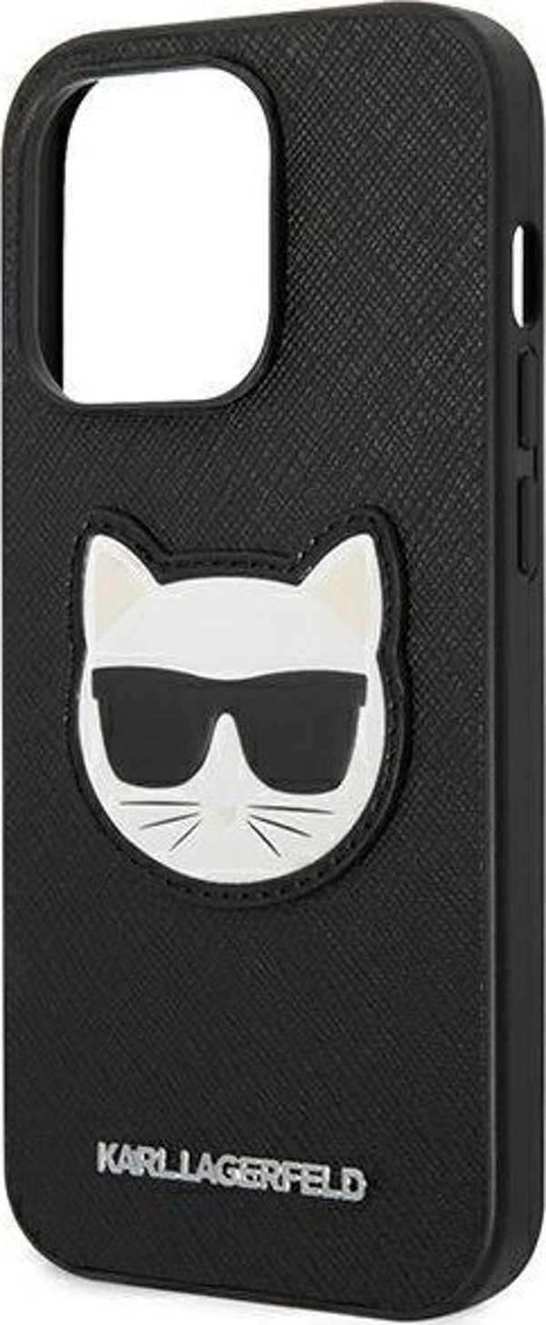 Σκληρή θήκη Karl Lagerfeld KLHCP14XSAPCHK Apple iPhone 14 Pro Max μαύρο Saffiano Choupette Head Patch