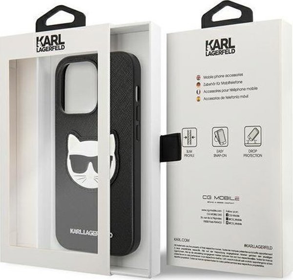 Σκληρή θήκη Karl Lagerfeld KLHCP14XSAPCHK Apple iPhone 14 Pro Max μαύρο Saffiano Choupette Head Patch