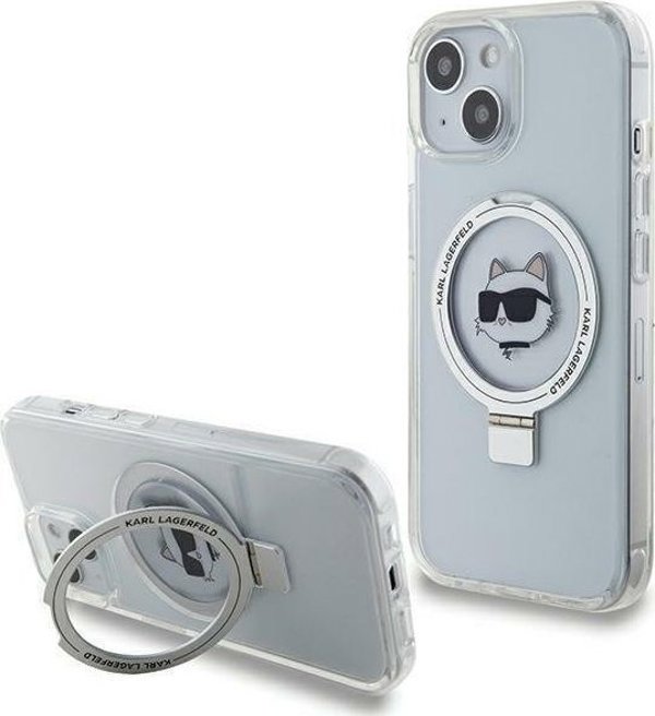 Θήκη Karl Lagerfeld Karl Lagerfeld KLHMP15MHMRSCHH iPhone 15 Plus / 14 Plus 6.7" λευκό/white σκληρή με βάση δαχτυλιδιού Choupette Head MagSafe