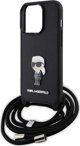 Karl Lagerfeld Karl Lagerfeld KLHCP15LSASKNPSK iPhone 15 Pro 6.1" σκληρή θήκη μαύρη Crossbody Saffiano Monogram Metal Pin Karl & Choupette