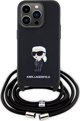 Karl Lagerfeld Karl Lagerfeld KLHCP15LSASKNPSK iPhone 15 Pro 6.1" σκληρή θήκη μαύρη Crossbody Saffiano Monogram Metal Pin Karl & Choupette