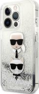 Κάλυμμα Karl Lagerfeld KLHCP13LKICGLS Apple iPhone 13 Pro ασημί σκληρή θήκη Liquid Glitter Karl&Choupette Head