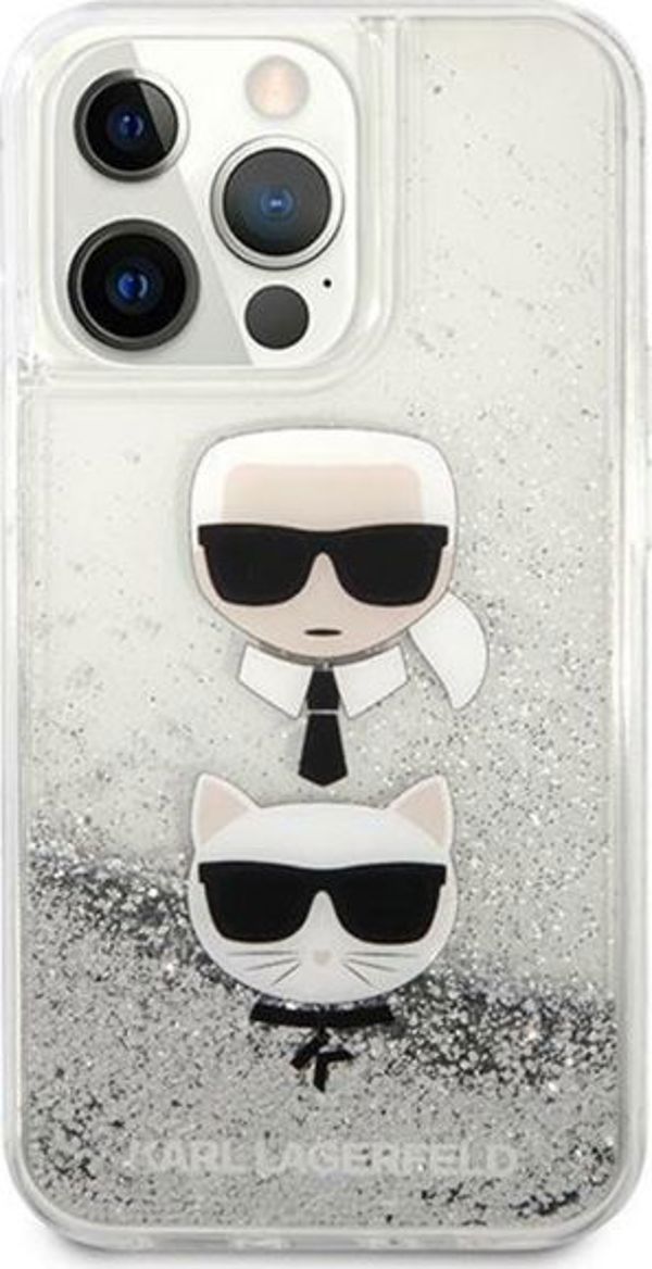 Κάλυμμα Karl Lagerfeld KLHCP13LKICGLS Apple iPhone 13 Pro ασημί σκληρή θήκη Liquid Glitter Karl&Choupette Head