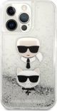 Κάλυμμα Karl Lagerfeld KLHCP13LKICGLS Apple iPhone 13 Pro ασημί σκληρή θήκη Liquid Glitter Karl&Choupette Head