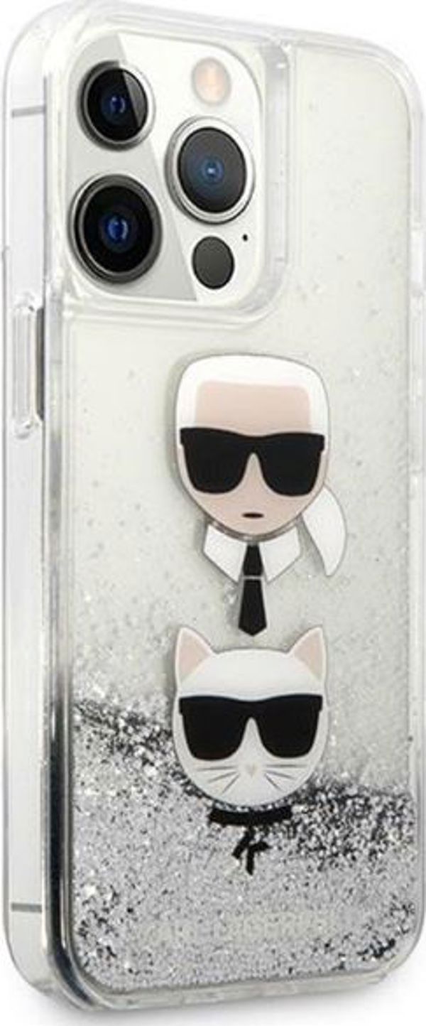 Κάλυμμα Karl Lagerfeld KLHCP13LKICGLS Apple iPhone 13 Pro ασημί σκληρή θήκη Liquid Glitter Karl&Choupette Head
