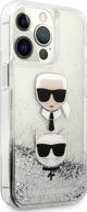 Κάλυμμα Karl Lagerfeld KLHCP13LKICGLS Apple iPhone 13 Pro ασημί σκληρή θήκη Liquid Glitter Karl&Choupette Head