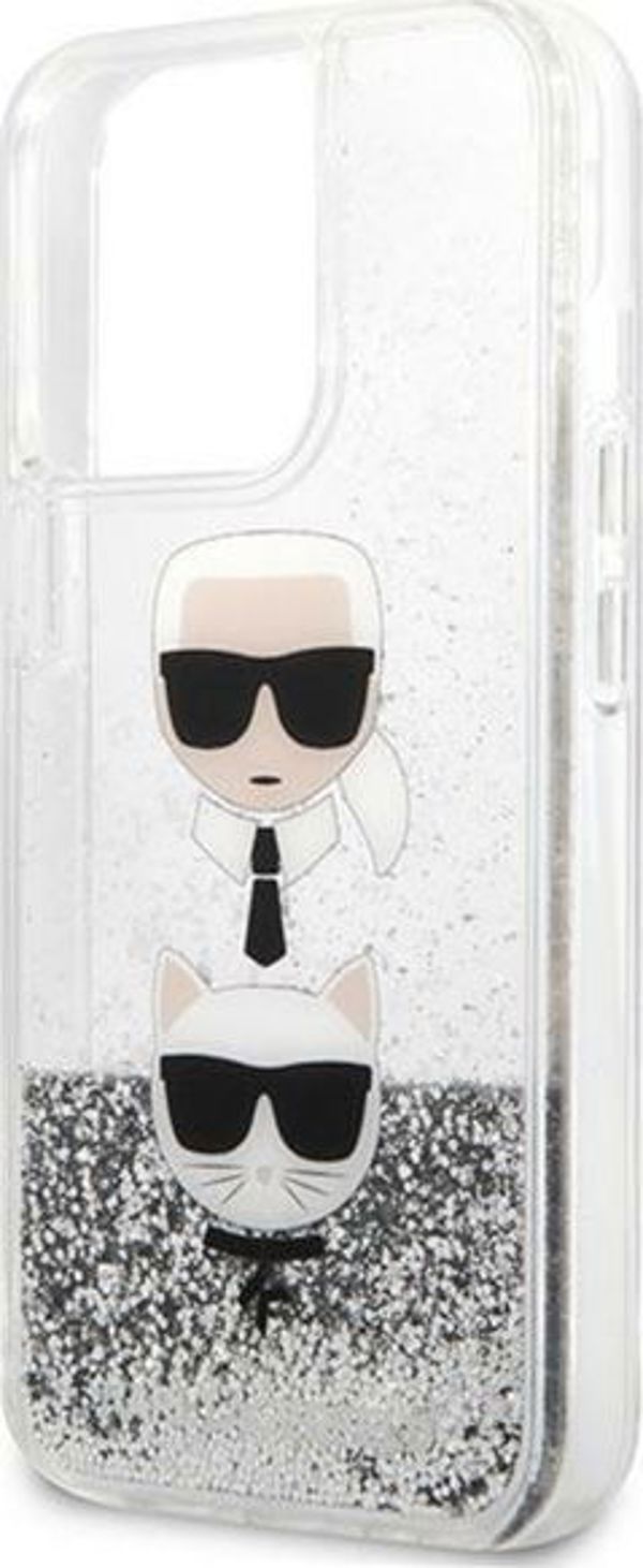 Κάλυμμα Karl Lagerfeld KLHCP13LKICGLS Apple iPhone 13 Pro ασημί σκληρή θήκη Liquid Glitter Karl&Choupette Head