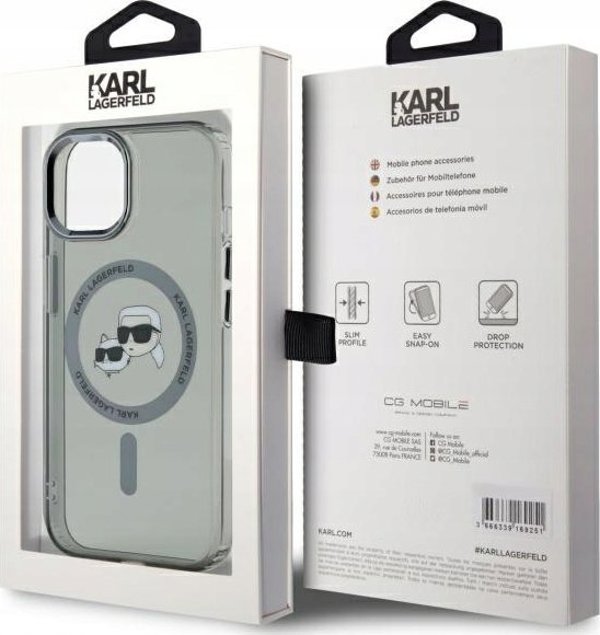 Karl Lagerfeld Karl Lagerfeld KLHMP15SHLSKCK iPhone 15 6.1" μαύρο/μαύρο σκληρή θήκη IML Metal Karl&Choupette Head MagSafe