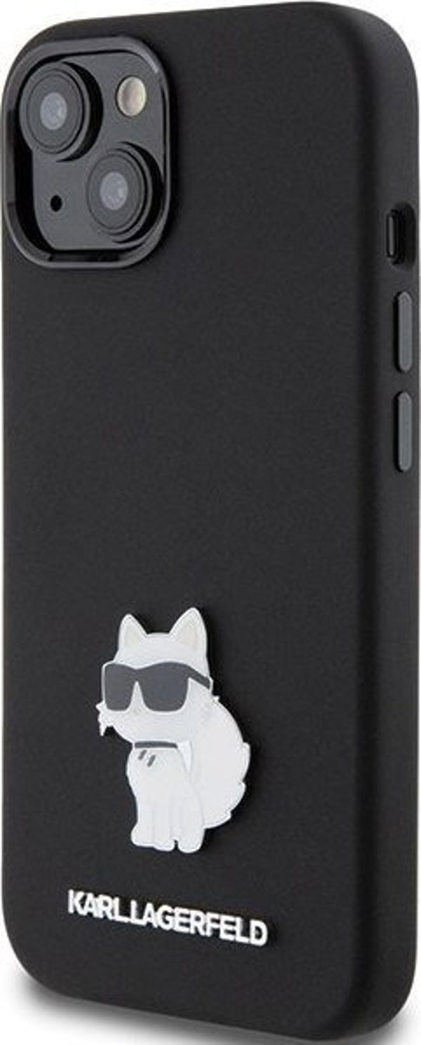 Κάλυμμα σιλικόνης Karl Lagerfeld KLHCP15MSMHCNPK iPhone 15 Plus 6.7" μαύρο με μεταλλική καρφίτσα Choupette