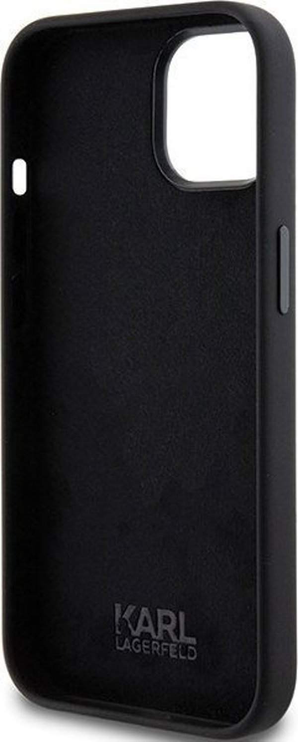 Κάλυμμα σιλικόνης Karl Lagerfeld KLHCP15MSMHCNPK iPhone 15 Plus 6.7" μαύρο με μεταλλική καρφίτσα Choupette