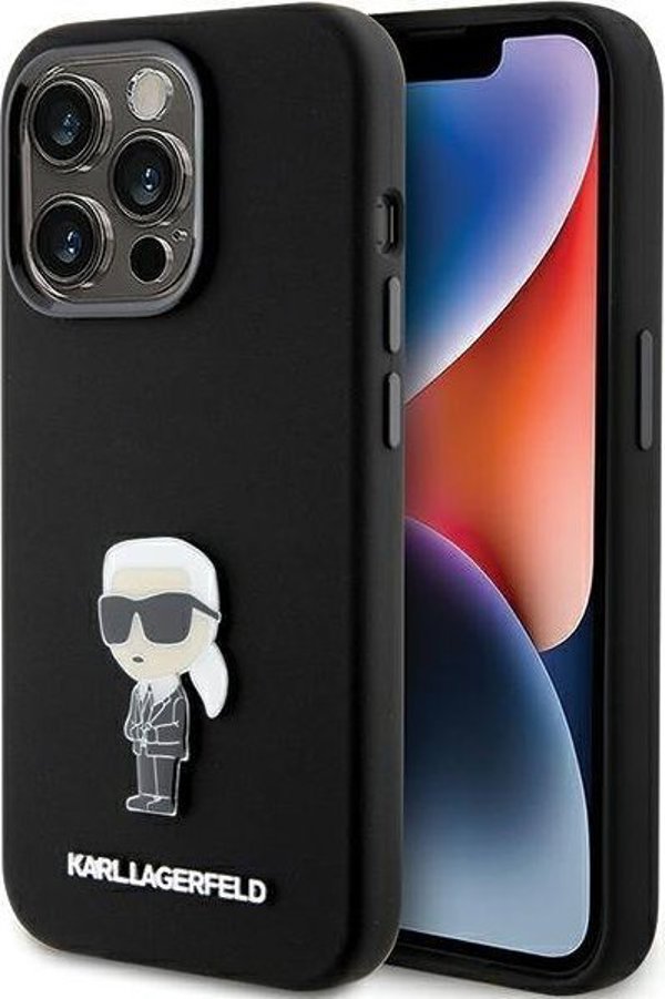 Κάλυμμα Karl Lagerfeld KLHCP15LSMHKNPK iPhone 15 Pro 6.1" μαύρο Σιλικόνη Ikonik Metal Pin
