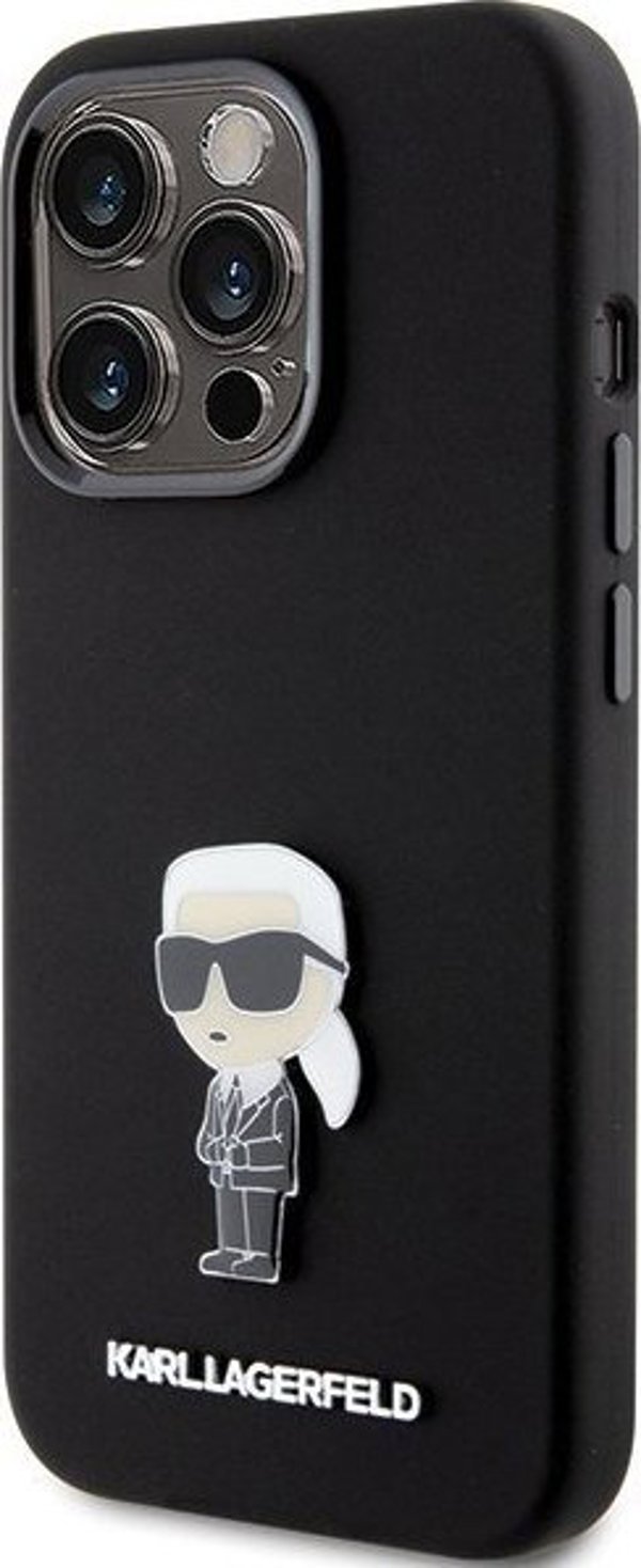 Κάλυμμα Karl Lagerfeld KLHCP15LSMHKNPK iPhone 15 Pro 6.1" μαύρο Σιλικόνη Ikonik Metal Pin