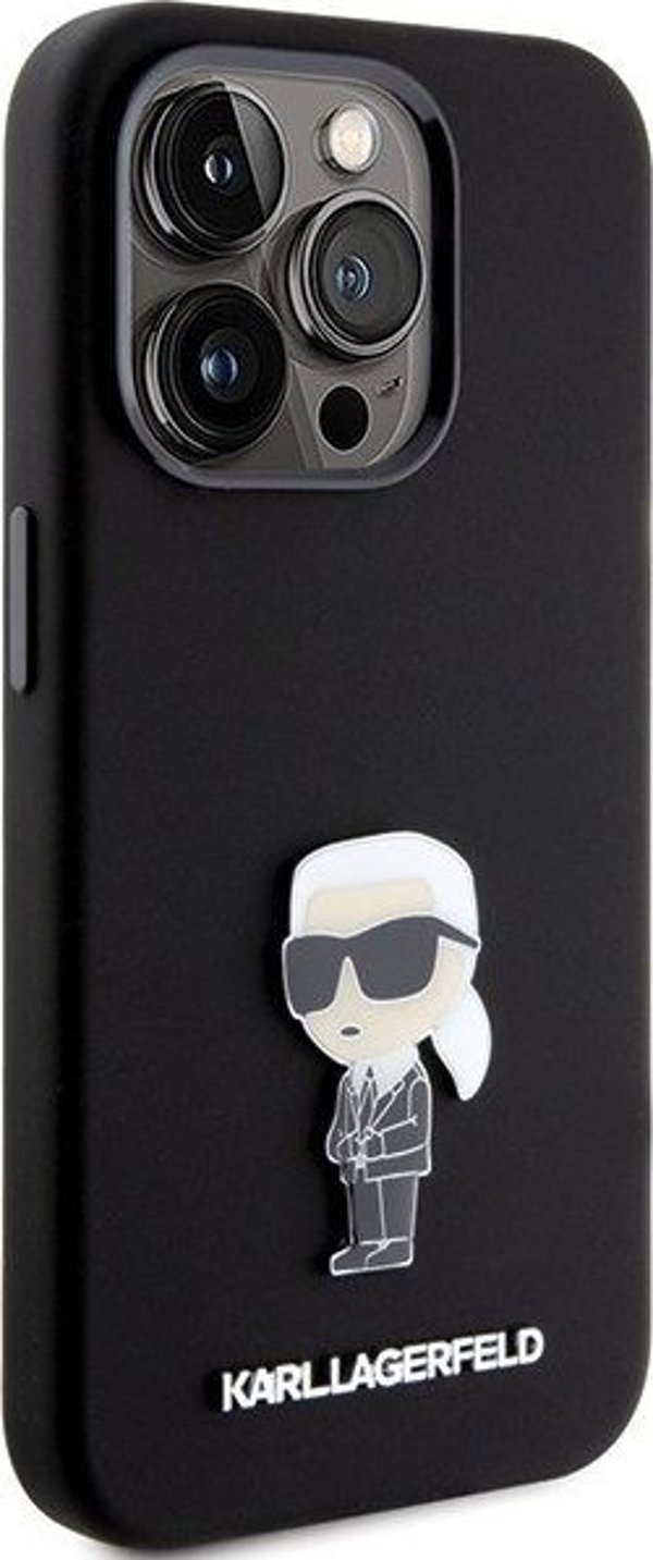 Κάλυμμα Karl Lagerfeld KLHCP15LSMHKNPK iPhone 15 Pro 6.1" μαύρο Σιλικόνη Ikonik Metal Pin