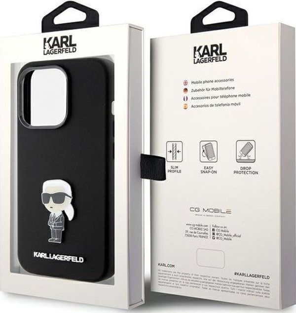 Κάλυμμα Karl Lagerfeld KLHCP15LSMHKNPK iPhone 15 Pro 6.1" μαύρο Σιλικόνη Ikonik Metal Pin