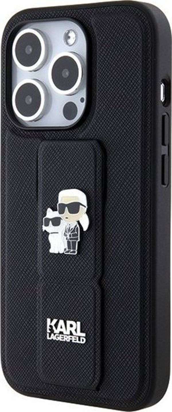 Karl Lagerfeld Karl Lagerfeld KLHCP15LGSAKCPK iPhone 15 Pro 6.1" μαύρη σκληρή θήκη Gripstand Saffiano Karl&Choupette Pins