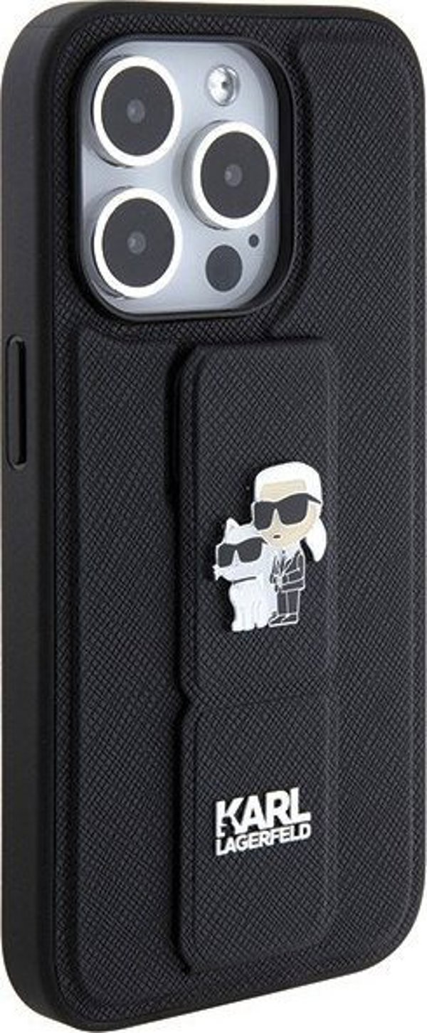 Karl Lagerfeld Karl Lagerfeld KLHCP15LGSAKCPK iPhone 15 Pro 6.1" μαύρη σκληρή θήκη Gripstand Saffiano Karl&Choupette Pins