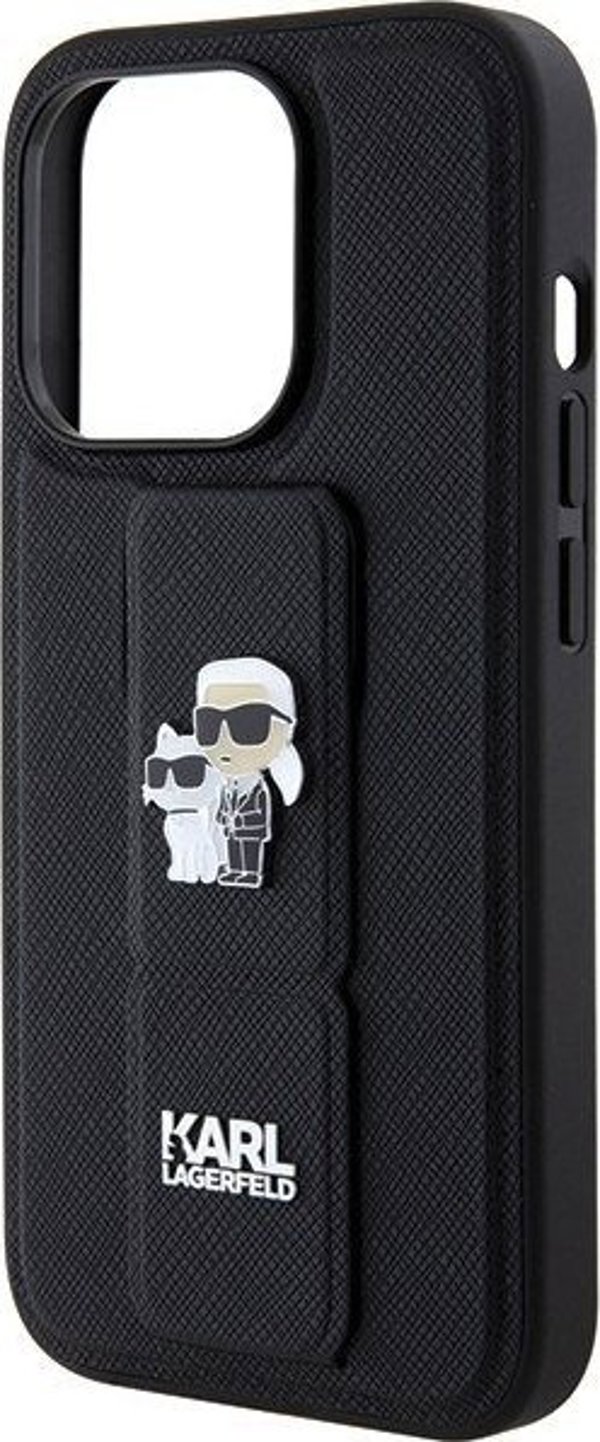 Karl Lagerfeld Karl Lagerfeld KLHCP15LGSAKCPK iPhone 15 Pro 6.1" μαύρη σκληρή θήκη Gripstand Saffiano Karl&Choupette Pins