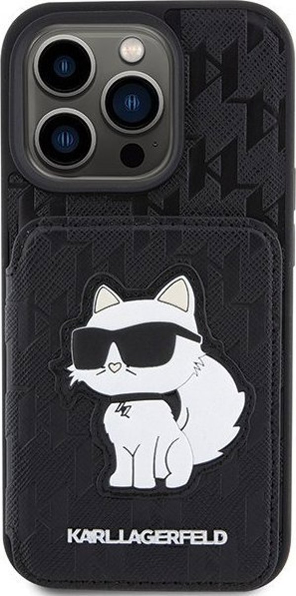 Karl Lagerfeld Karl Lagerfeld KLHCP15LSAKCNSCK iPhone 15 Pro 6.1" σκληρή θήκη μαύρη Saffiano με θήκες για κάρτες και βάση Monogram Choupette