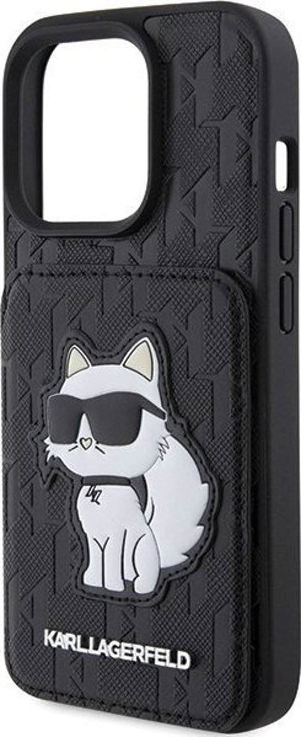 Karl Lagerfeld Karl Lagerfeld KLHCP15LSAKCNSCK iPhone 15 Pro 6.1" σκληρή θήκη μαύρη Saffiano με θήκες για κάρτες και βάση Monogram Choupette
