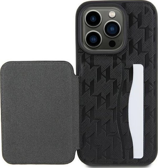 Karl Lagerfeld Karl Lagerfeld KLHCP15LSAKCNSCK iPhone 15 Pro 6.1" σκληρή θήκη μαύρη Saffiano με θήκες για κάρτες και βάση Monogram Choupette