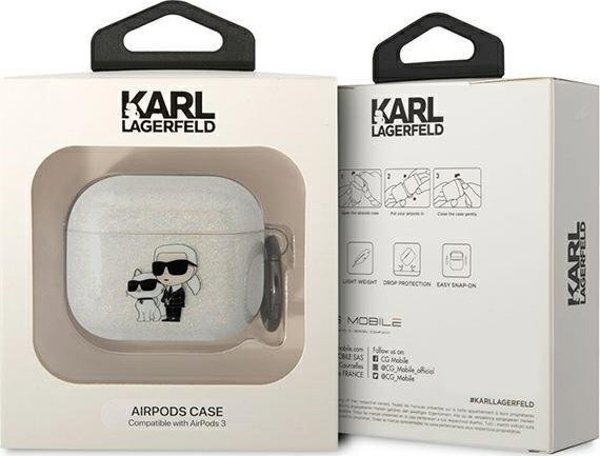 Κάλυμμα Airpods 3 Karl Lagerfeld KLA3HNKCTGT διαφανές με γκλίτερ Karl&Choupette