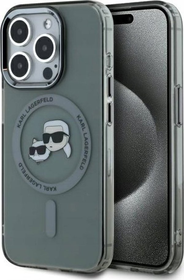 Θήκη Karl Lagerfeld Karl Lagerfeld KLHMP15XHLSKCK iPhone 15 Pro Max 6.7" μαύρο/μαύρο σκληρή θήκη IML Metal Karl&Choupette Head MagSafe