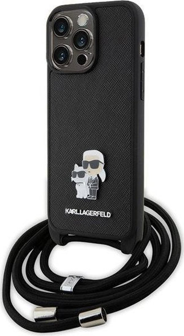 Karl Lagerfeld Karl Lagerfeld KLHCP15XSAKCPSK iPhone 15 Pro Max 6.7" σκληρή θήκη μαύρη Crossbody Saffiano Metal Pin Karl & Choupette