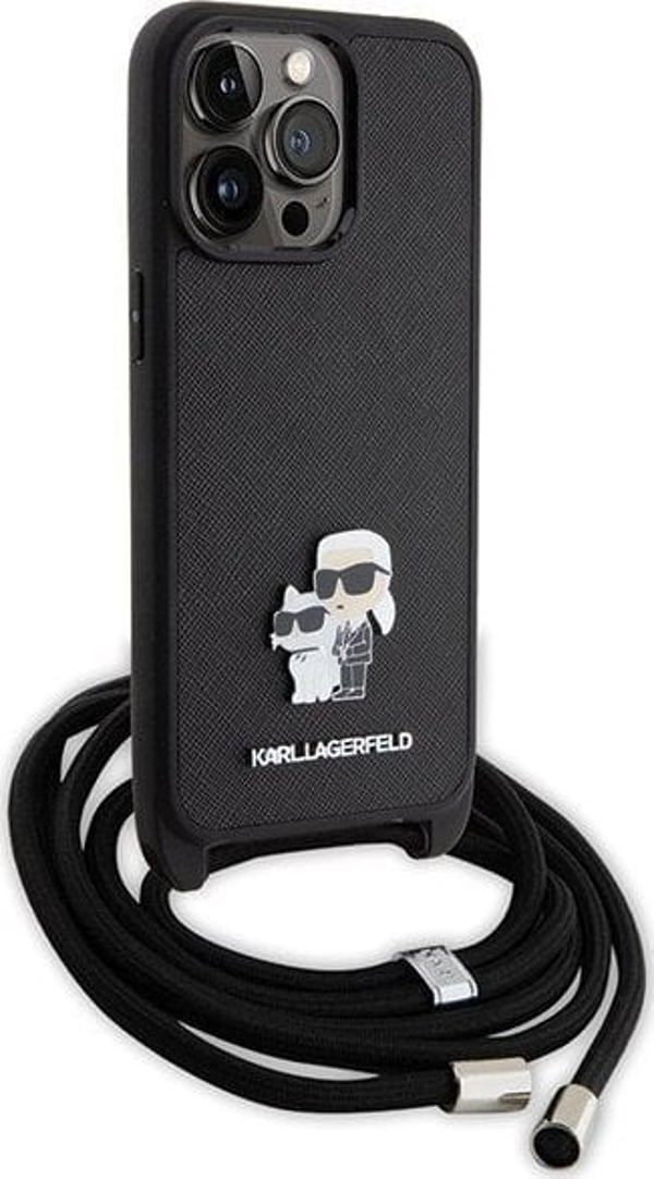 Karl Lagerfeld Karl Lagerfeld KLHCP15XSAKCPSK iPhone 15 Pro Max 6.7" σκληρή θήκη μαύρη Crossbody Saffiano Metal Pin Karl & Choupette
