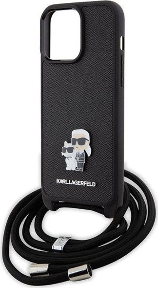 Karl Lagerfeld Karl Lagerfeld KLHCP15XSAKCPSK iPhone 15 Pro Max 6.7" σκληρή θήκη μαύρη Crossbody Saffiano Metal Pin Karl & Choupette