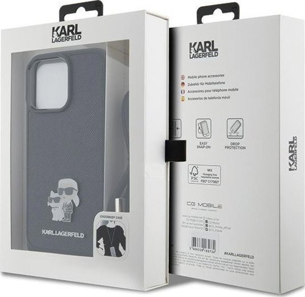 Karl Lagerfeld Karl Lagerfeld KLHCP15XSAKCPSK iPhone 15 Pro Max 6.7" σκληρή θήκη μαύρη Crossbody Saffiano Metal Pin Karl & Choupette