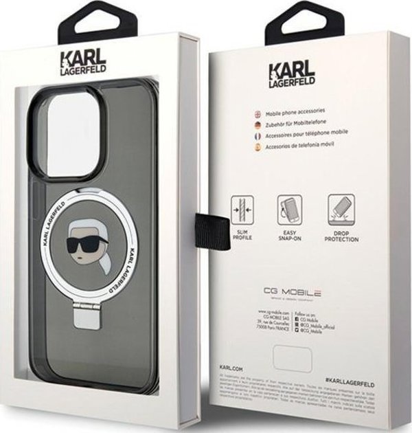 Karl Lagerfeld Karl Lagerfeld KLHMP15LHMRSKHK iPhone 15 Pro 6.1" μαύρη σκληρή θήκη Ring Stand Karl Head MagSafe