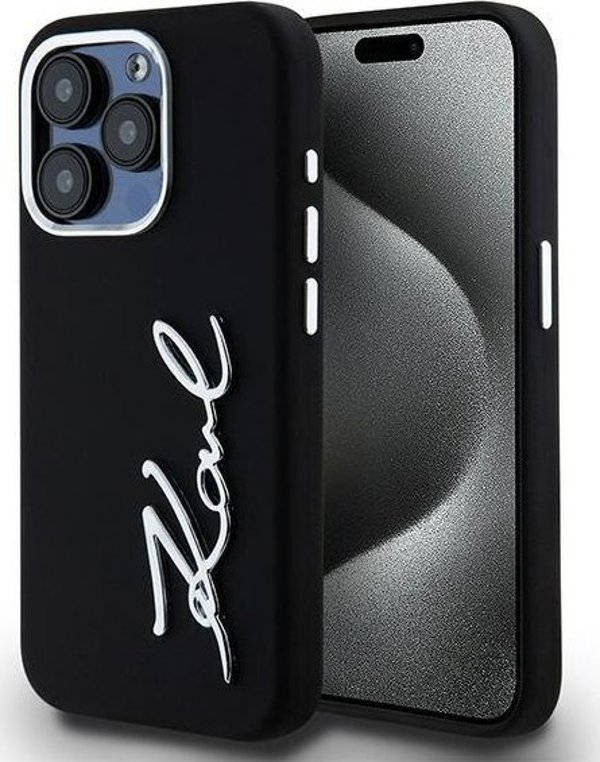 Σκληρή θήκη Karl Lagerfeld Karl Lagerfeld KLHCP15LSCMSMVK iPhone 15 Pro 6.1" μαύρη σιλικόνη με μεταλλικό λογότυπο Script