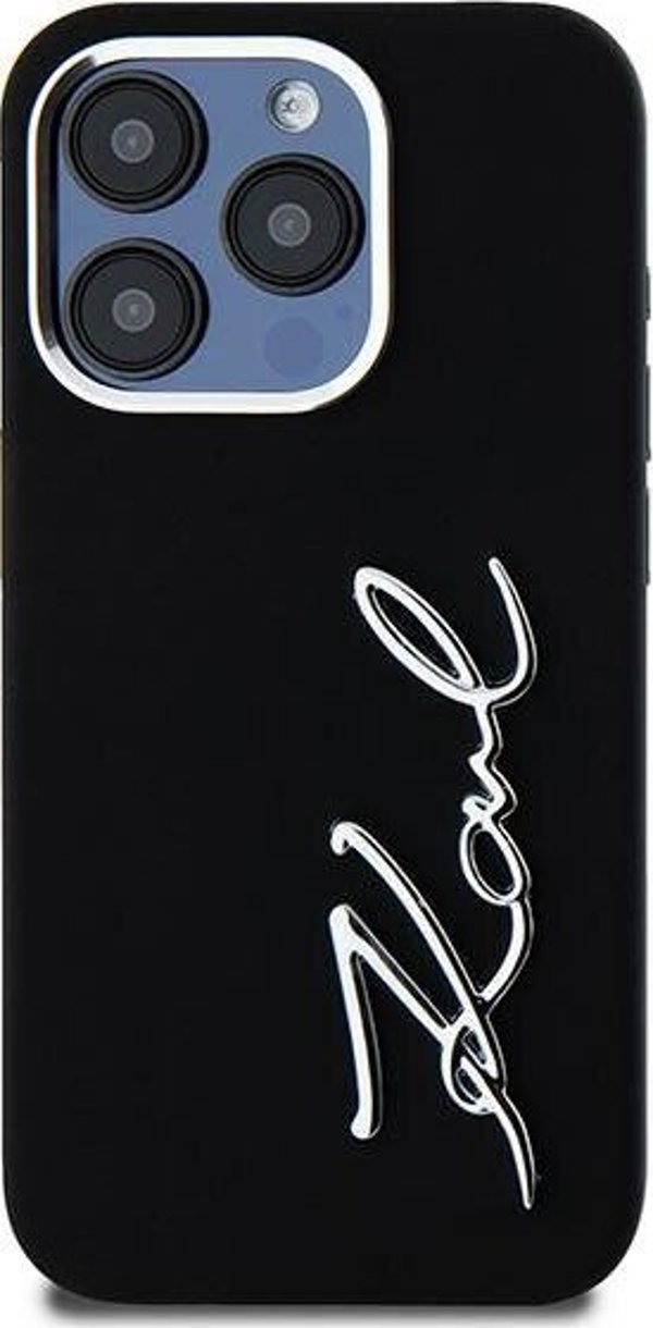 Σκληρή θήκη Karl Lagerfeld Karl Lagerfeld KLHCP15LSCMSMVK iPhone 15 Pro 6.1" μαύρη σιλικόνη με μεταλλικό λογότυπο Script