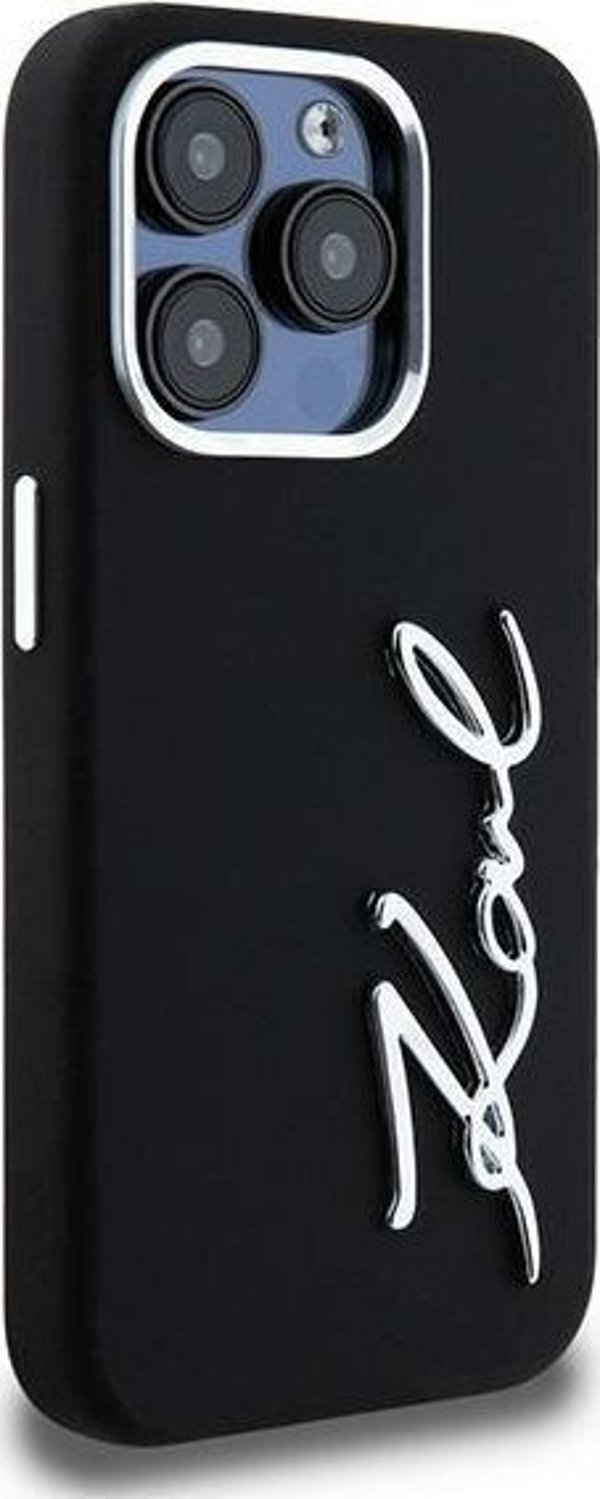Σκληρή θήκη Karl Lagerfeld Karl Lagerfeld KLHCP15LSCMSMVK iPhone 15 Pro 6.1" μαύρη σιλικόνη με μεταλλικό λογότυπο Script