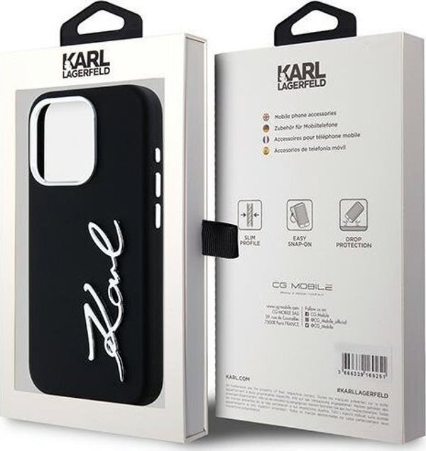 Σκληρή θήκη Karl Lagerfeld Karl Lagerfeld KLHCP15LSCMSMVK iPhone 15 Pro 6.1" μαύρη σιλικόνη με μεταλλικό λογότυπο Script