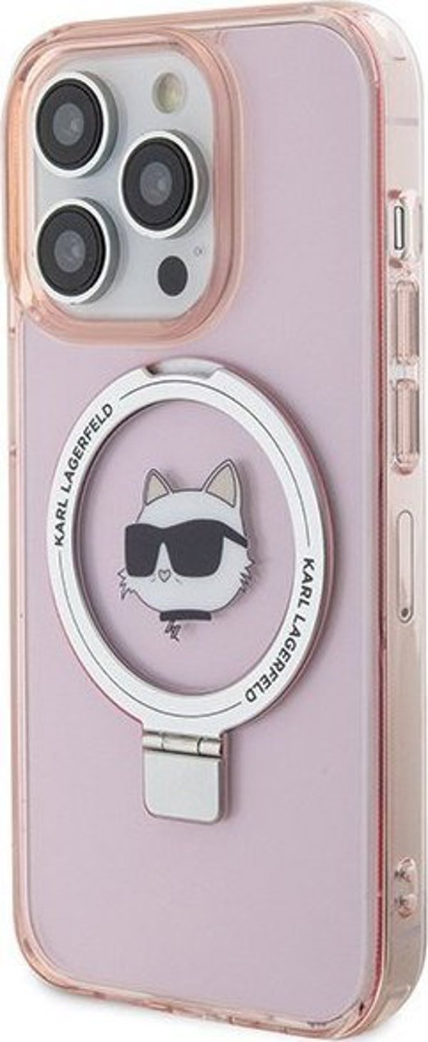 Σκληρή θήκη Karl Lagerfeld KLHMP15LHMRSCHP iPhone 15 Pro 6.1" ροζ με βάση δαχτυλιδιού Choupette Head MagSafe