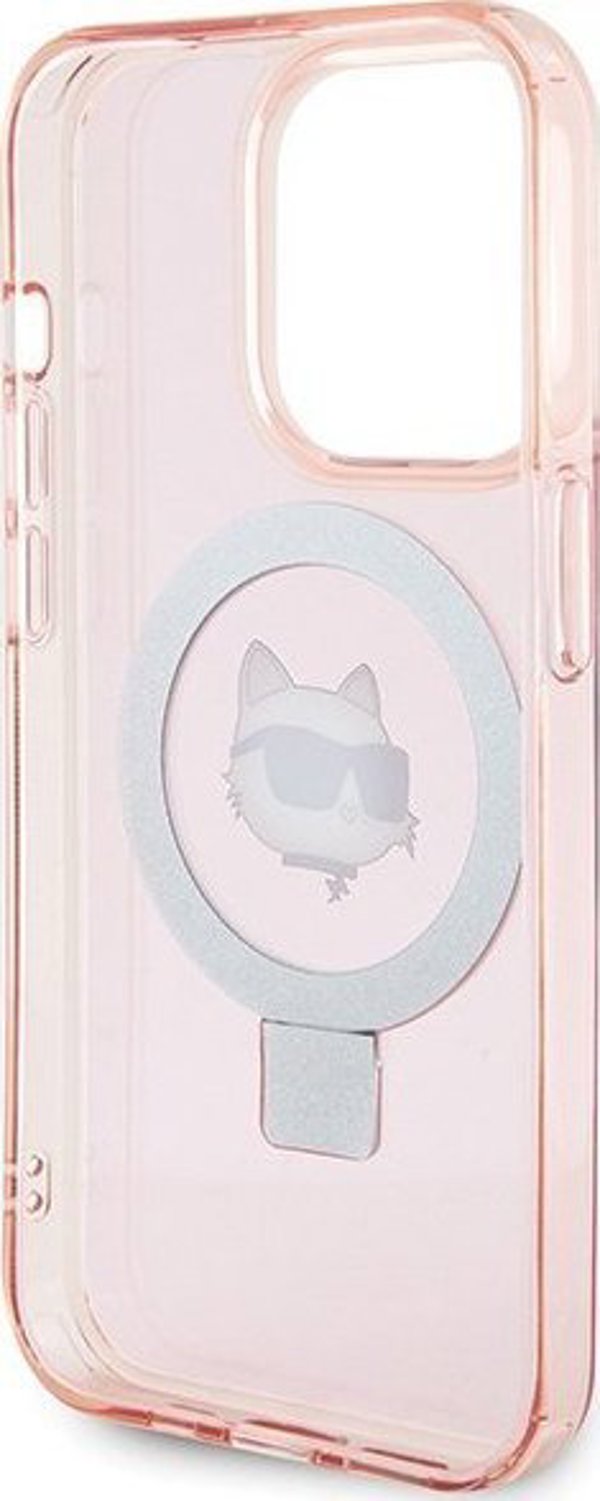 Σκληρή θήκη Karl Lagerfeld KLHMP15LHMRSCHP iPhone 15 Pro 6.1" ροζ με βάση δαχτυλιδιού Choupette Head MagSafe