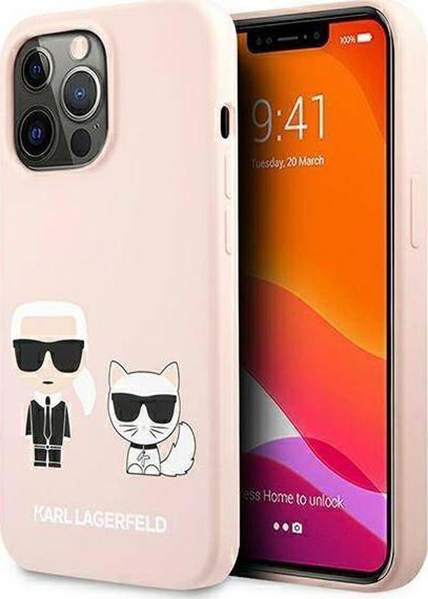 Case IPHONE 13 PRO MAX Karl Lagerfeld Hardcase Silicone Karl & Choupette Magsafe (KLHMP13XSSKCI) light pink