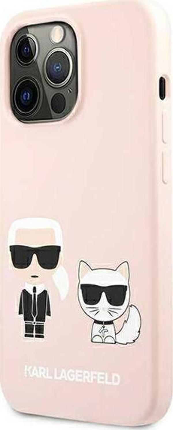 Case IPHONE 13 PRO MAX Karl Lagerfeld Hardcase Silicone Karl & Choupette Magsafe (KLHMP13XSSKCI) light pink