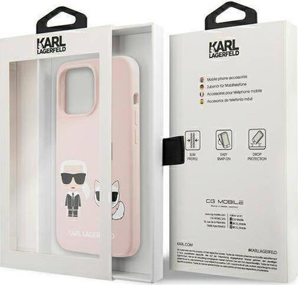 Case IPHONE 13 PRO MAX Karl Lagerfeld Hardcase Silicone Karl & Choupette Magsafe (KLHMP13XSSKCI) light pink