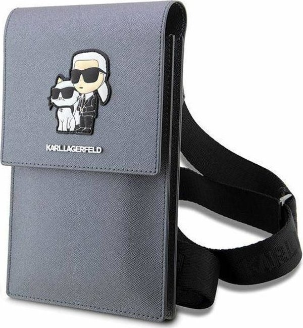 Τσάντα Karl Lagerfeld Saffiano Karl & Choupette Head (Klwbsakcpmg) Ασημί