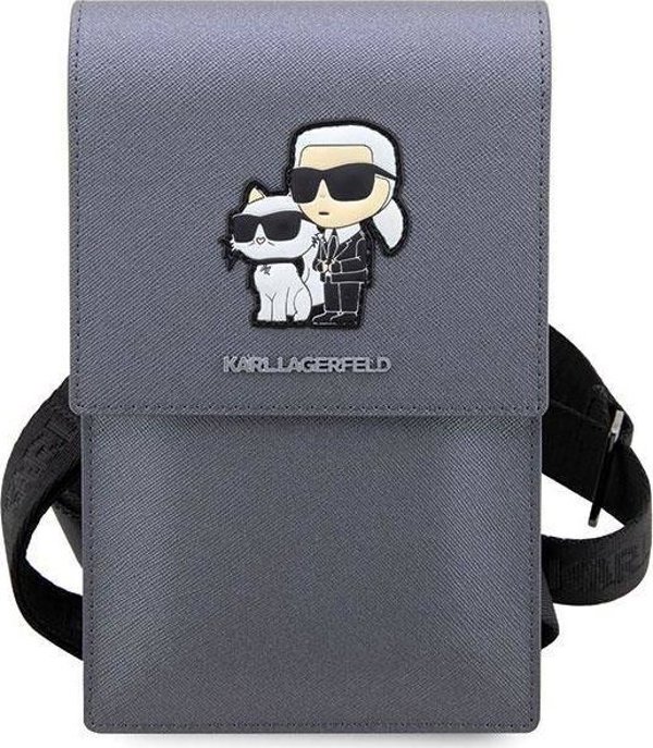 Τσάντα Karl Lagerfeld Saffiano Karl & Choupette Head (Klwbsakcpmg) Ασημί