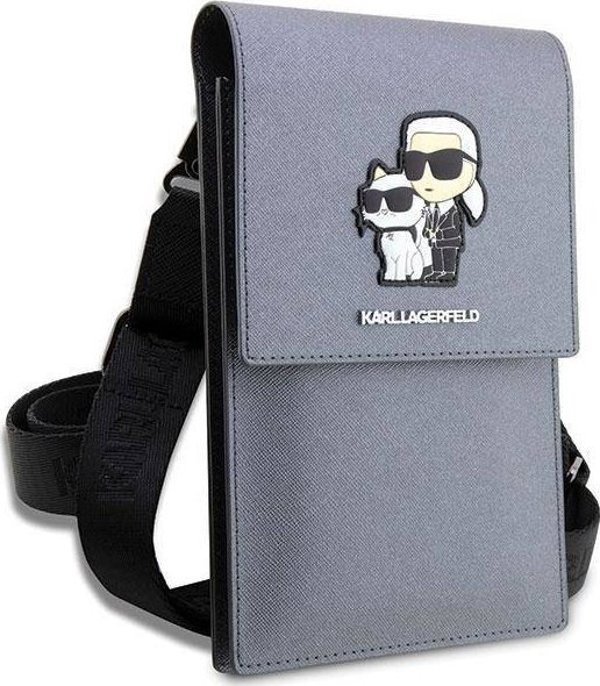 Τσάντα Karl Lagerfeld Saffiano Karl & Choupette Head (Klwbsakcpmg) Ασημί