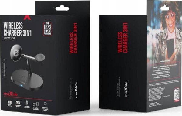 Φορτιστής Maxlife Maxlife ασύρματος φορτιστής 3σε1 15W, μαύρο (MXWC-03)