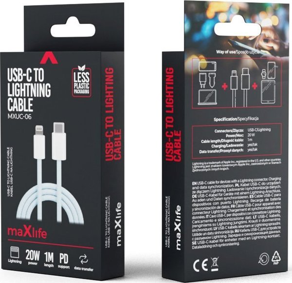 Καλώδιο USB TelForceOne Maxlife καλώδιο MXUC-06 USB-C - Lightning 1,0 m 20W μπλε νάιλον